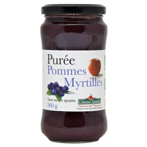 Purée pommes myrtilles sans sucres ajoutés en pot de 360g